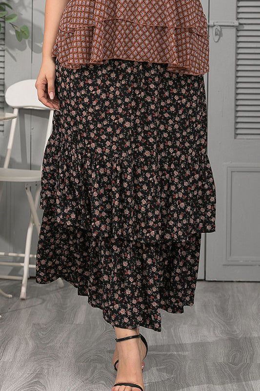 Plus Size Ditsy Floral Layered Maxi Skirt - Kawaii Stop - Casual and Charming, Casual Style, Comfortable Fit, Ditsy Floral Pattern, Effortless Elegance, Everyday Chic, Feminine Fashion, JR, Layered Design, Maxi Skirt, Plus Size Fit, Romantic Vibes, Ship From Overseas, Shipping Delay 09/29/2023 - 10/01/2023, Skirt, Skirts