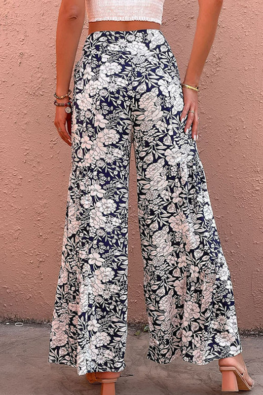 Floral Belted Wide Leg Pants - Kawaii Stop - Affordable Luxury, Bottoms, Capris, Casual Wear, Chic Resort Wear, Comfortable Fashion, Confidence in Leisure, Floral Print, High-Quality Fabric, Hundredth, Pants, Ship From Overseas, Stylish Bottoms, Tie Detail Pants, Travel-Ready Fashion, Tropical Vibes, Vacation Style, Wide Leg Pants, Women's Clothing