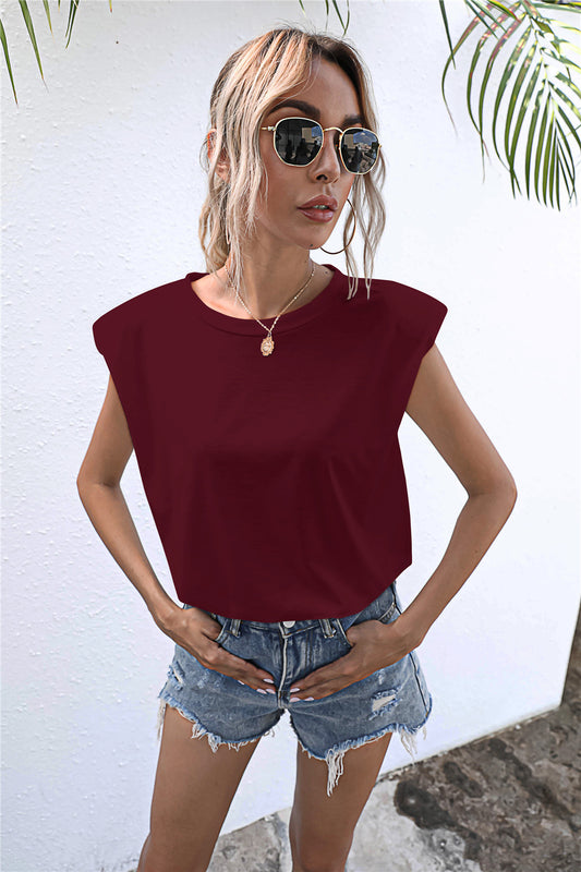 Round Neck Cap Sleeve Tee - Kawaii Stop - Basic Style, Cap Sleeve Tee, Casual Fashion, Comfortable, Easy Care, Everyday Wear, Moderate Stretch, No Sheer, Round Neck Top, Ship From Overseas, Simple Elegance, Size Guide, Stylish Apparel, T-Shirt, T-Shirts, Tee, Versatile, Wardrobe Essential, Women's Clothing, Women's Top, YO