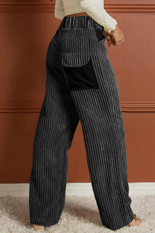 Ribbed Longline Pocketed Pants - Kawaii Stop - Bottoms, Capris, Easy Care Instructions, Elegant and Versatile, High-Quality Fabric, Longline Style, Pants, Pocketed Design, Ribbed Pants, Ship From Overseas, Sophisticated Look, SYNZ, Women's Clothing, Women's Wardrobe Essentials