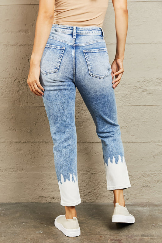 High Waisted Distressed Painted Cropped Skinny Jeans - Kawaii Stop - Ankle Boots, BAYEAS, Chic Style, Comfortable Jeans, Cropped Skinny, Distressed Details, Edgy Look, Fashion-Forward, High Waisted Jeans, Highly Stretchy, Medium Wash Denim, Ship from USA, Stylish Outfit, Unique Painted Detail, Versatile Jeans, Women's Fashion