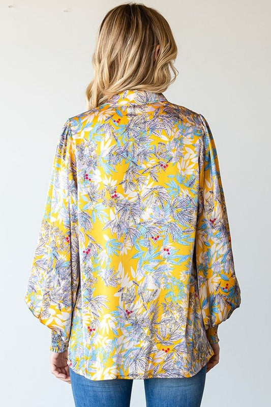 First Love Full Size Floral Lantern Sleeve Blouse - Kawaii Stop - Affordable Luxury, Casual Style, Chic Outfit, Collared Neck, Confidence in Fashion, Everyday Elegance, First Love, Floral Blouse, High-Quality Fabric, Lantern Sleeves, Los Angeles Fashion, Ship from USA, Sophisticated Look, Stylish Wardrobe, Trendy Apparel, Versatile Wear, Women's Fashion