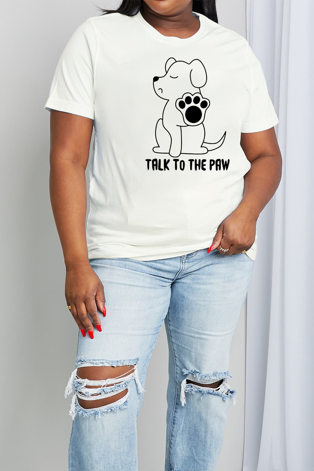 Simply Love Simply Love Full Size TALK TO THE PAW Graphic Cotton Tee - Kawaii Stop - Kawaii Shop