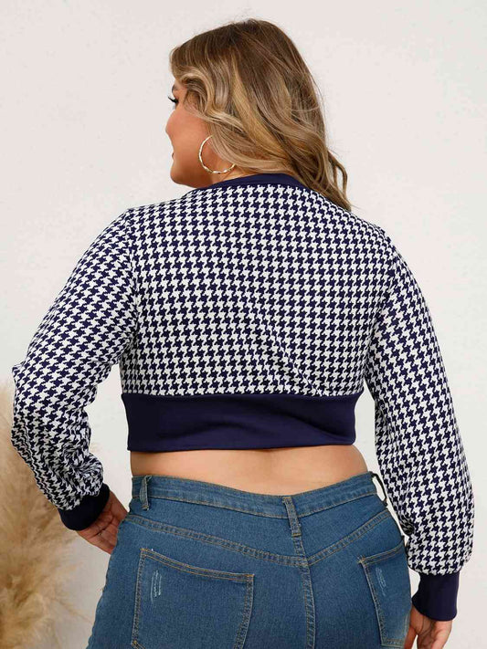 Plus Size Houndstooth V-Neck Long Sleeve Blouse - Kawaii Stop - Blouses, CATHSNNA, Ship From Overseas