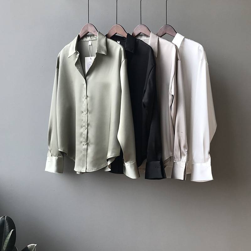 Elegant Silk Shirt - Kawaii Stop - Blouse, Blouses &amp; Shirts, Button Up, Cute, Elegant, Kawaii, Korean, Office, Polyester, Shirt, Silk, Single-Breasted, Tops &amp; Tees, Turn-Down Collar, Women's Clothing &amp; Accessories