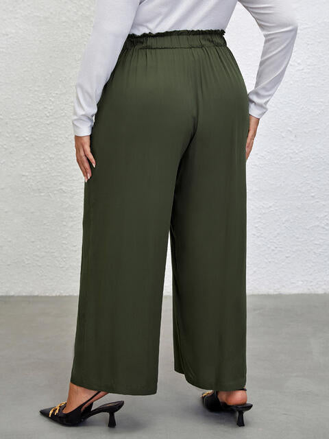 Plus Size Tied Wide Leg Pants - Kawaii Stop - Classic Style, Comfortable Fit, Curve Embracing, Easy Care, Fashionable Look, Opaque, Pants, Plus Size, Polyester, Ship From Overseas, Versatile, Wardrobe Essentials, Wide Leg, Women's Clothing, Z@Q