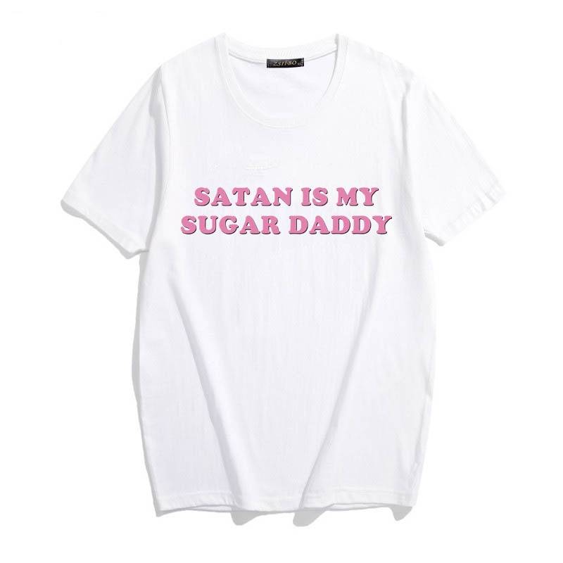 Satan Is My Sugar Daddy - Kawaii Stop - Casual, Girls, Harajuku, O-Neck, Polyester, Satan, Short, Sugar Daddy, T Shirt, T-Shirts, Tops &amp; Tees, Women, Women's Clothing &amp; Accessories, Yes Daddy