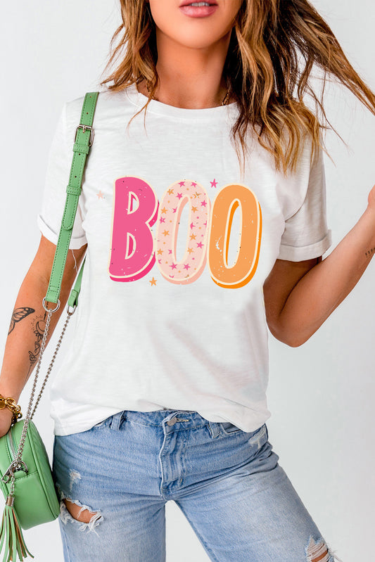 Round Neck Short Sleeve BOO Graphic T-Shirt - Kawaii Stop - BOO Graphic T-Shirt, Casual Style, Comfortable, Fashion Forward, Fun Fashion, Halloween, Must-Have, Playful, Polyester Spandex Blend, Round Neck, Ship From Overseas, Short Sleeves, Spooky Vibes, Statement Piece, Stretchy, SYNZ, Trendy Look, Versatile, Women's Clothing