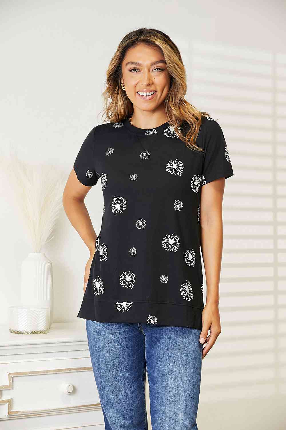 Dandelion Print Round Neck T-Shirt