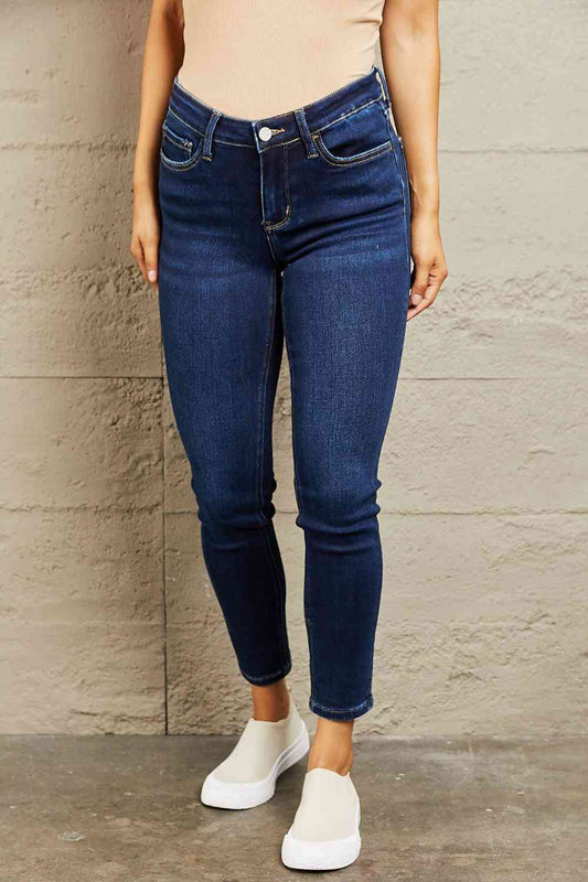 Mid Rise Slim Jeans - Kawaii Stop - Affordable Fashion., BAYEAS, Chic, Classic, Comfortable, Denim, Fashionable, High-Quality, Jeans, Kawaii Stop, Mid Rise, Ship from USA, Slim Jeans, Stylish, Timeless, Trendy, Versatile, Wardrobe Essential, Women's Fashion