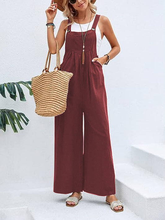 Wide Leg Overalls with Pockets - Kawaii Stop - 100% cotton overalls, Bottoms, Buttoned pockets, Capris, Chic overalls, Cotton overalls, Easy care overalls, Fashionable overalls, Imported clothing, Opaque overalls, Pants, Ship From Overseas, Shipping Delay 09/29/2023 - 10/03/2023, Stylish jumpsuit, Wide leg jumpsuit, Wide leg overalls, Women's Clothing, Y@L@Y