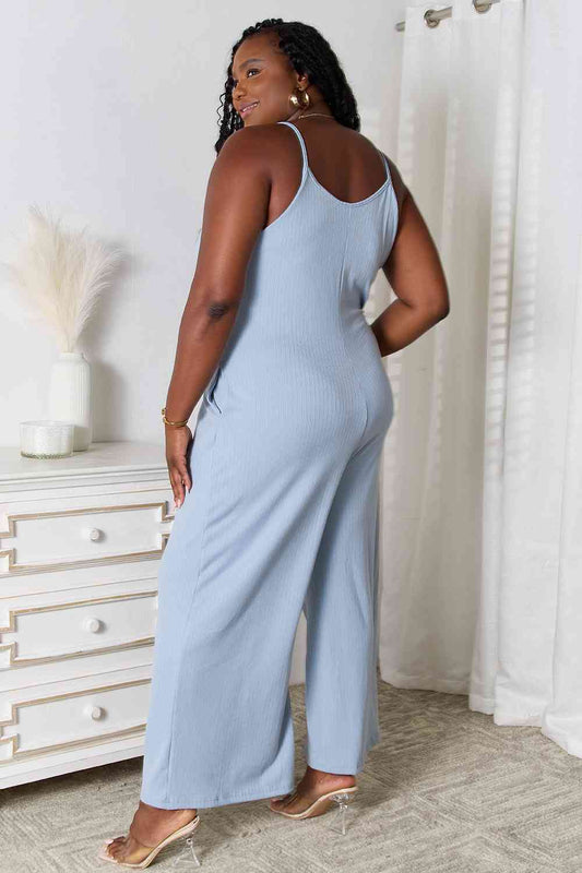 Spaghetti Strap V-Neck Jumpsuit - Kawaii Stop - Basic Bae, Chic Fashion, Confidence Booster, Easy Care, Elegant Jumpsuit, Night Out Attire, Opaque Sheerness, Premium Fabric, Sexy Outfit, Ship from USA, Size & Fit Guide, Special Occasion Attire, Styling Tips, Stylish Basic, Stylish Ensemble, Trendy Jumpsuit, V-Neck Design, Women's Clothing