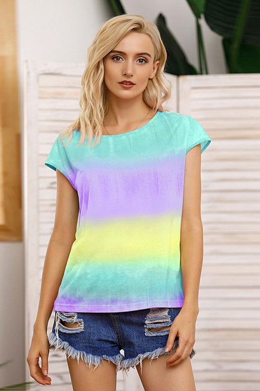 Tie Dye Round Neck Short Sleeve Tee - Kawaii Stop - Casual Style, Comfortable Fabric, Easy Care, Everyday Casual, Fashion Forward, Fashionable T-Shirt, Playful Design, Relaxed Fit, Round Neck Tee, Ship From Overseas, Short Sleeve Top, T-Shirt, T-Shirts, Tee, Tie Dye Tee, Trendy Wardrobe, Unique Pattern, Versatile Top, Women's Clothing, Women's Top, Y&BL
