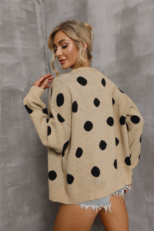Polka Dot Cardigan - Kawaii Stop - Acrylic Blend, Cardigan, Cardigans, Casual Style, Chic Ensemble, Comfortable Fit, Easy Care, Imported., Open Front, Polka Dot Cardigan, Polka Dot Pattern, Ship From Overseas, Versatile, Women's Clothing, Women's Fashion, Y.S.J.Y