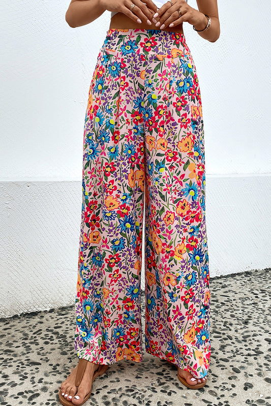 Floral Print Wide Leg Long Pants - Kawaii Stop - Basic Style, Bottoms, Breathable Material, Capris, Casual Style, Chic Clothing, Comfortable Wear, Easy Care Instructions, Fashionable Look, Floral Print Pants, Imported Fashion, Long Length Pants, Must-Have Apparel, Pants, Polyester Fabric, Ship From Overseas, SYNZ, Versatile Bottoms, Wardrobe Essentials, Wide Leg Trousers, Women's Clothing, Women's Fashion