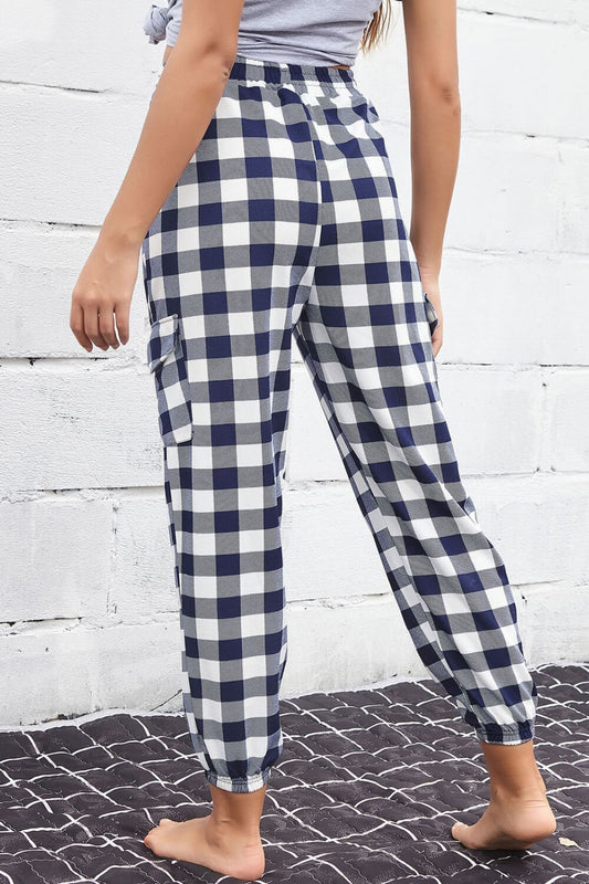 Plaid Elastic High Waist Cargo Pants - Kawaii Stop - Bottoms, Capris, Cargo Pockets, Casual Style, Chic Styling, Classic Charm, Comfortable Fit, Cropped Length, Effortless Elegance, Elastic Waist Pants, Everyday Comfort, Fashionista Must-Have, Hundredth, Pants, Plaid Pattern, Ship From Overseas, Trendy Appeal, Versatile Wardrobe, Women's Clothing