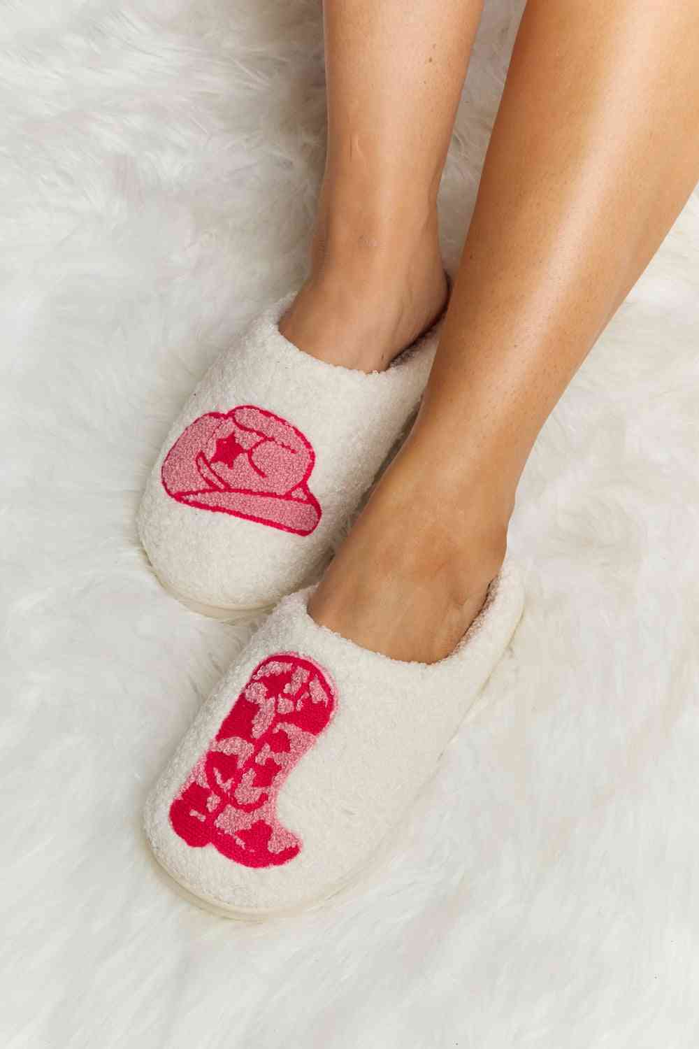 Printed Plush Slide Slippers