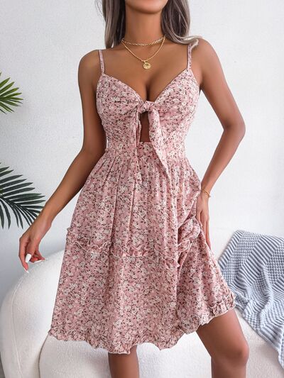 Frill Ditsy Floral Spaghetti Strap Mini Dress - Kawaii Stop - Adjustable Fit, B.J.S, Casual Chic, Ditsy Floral Pattern, Easy Care, Elegant Appearance, Fashion Forward, Lightweight Polyester, Playful Mini Dress, Ship From Overseas, Shipping delay February 6 - February 17, Trendy Style, Youthful Charm