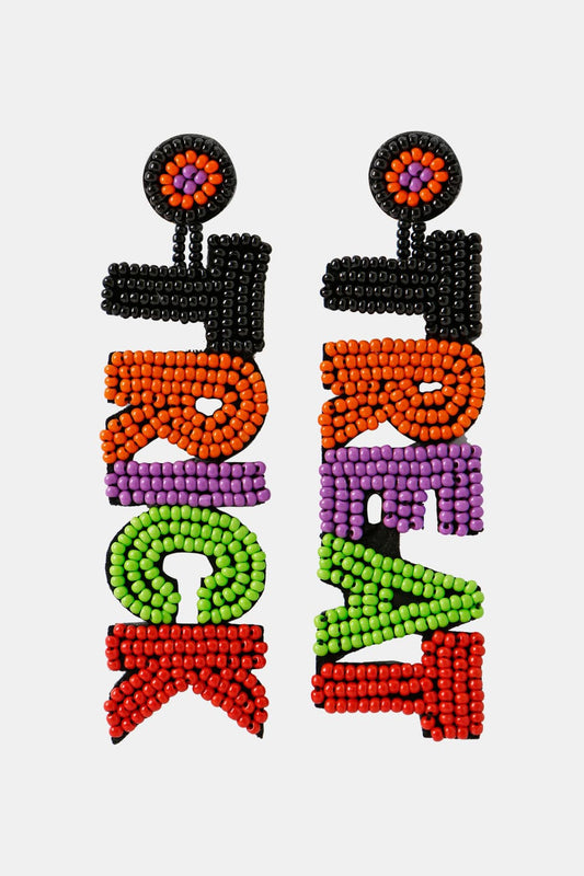 TRICK OR TREAT Beaded Dangle Earring - Kawaii Stop - Beaded Jewelry, Celebrate in Style, Chic Halloween, Dangle Earrings, Elegant Design, Festive Accessories, Festive Charm, Halloween Earrings, Halloween Spirit, High-quality Beads, JM, Modern Style, Must-Have Accessories, Ship From Overseas, Shipping Delay 09/29/2023 - 10/04/2023, Spooky Fashion, Statement Earrings, Stylish Accessories, Stylish Statement, Unique Style