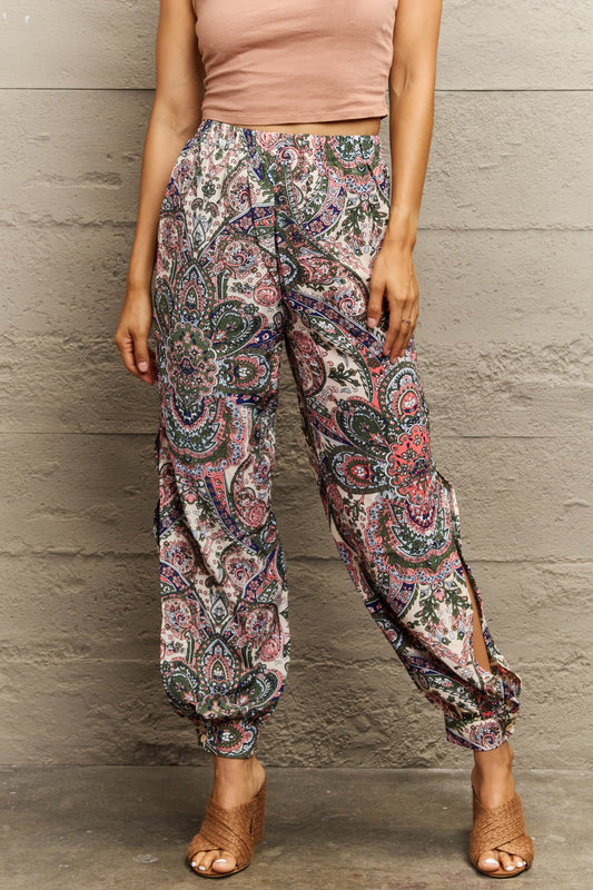 Printed Cutout Long Pants - Kawaii Stop - Capris, Casual, Comfortable, Cutout, Everyday Fashion, Fashion, Hundredth, Imported, Long Pants, Pants, Polyester, Printed, Ship From Overseas, Style, Unique, Versatile, Wardrobe Essential, Women's Clothing