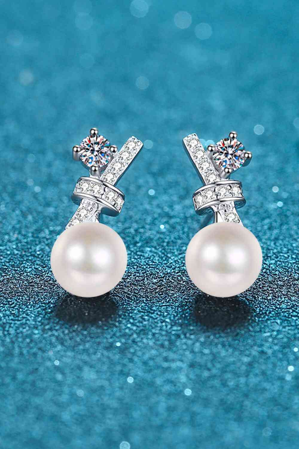 Pearl Moissanite Stud Earrings - Kawaii Stop - 925 Sterling Silver, Classic Design, DY-N, Elegance, Exquisite Craftsmanship, Fashion Jewelry, Gift Idea, Imported, Luster, Luxury, Matching Box, Moissanite, Pearl, Rhodium-Plated, Ship From Overseas, Stud Earrings, Timeless Beauty, Zircon Accents