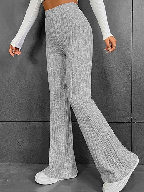Ribbed High Waist Flare Bootcut Pants - Kawaii Stop - Bootcut Pants, Classic Fashion, Comfortable Fit, Cotton, Easy Care, Elegant Look, JR, Opaque, Pants, Polyester, Ship From Overseas, Stylish Pants, Versatile, Wardrobe Essentials, Women's Clothing