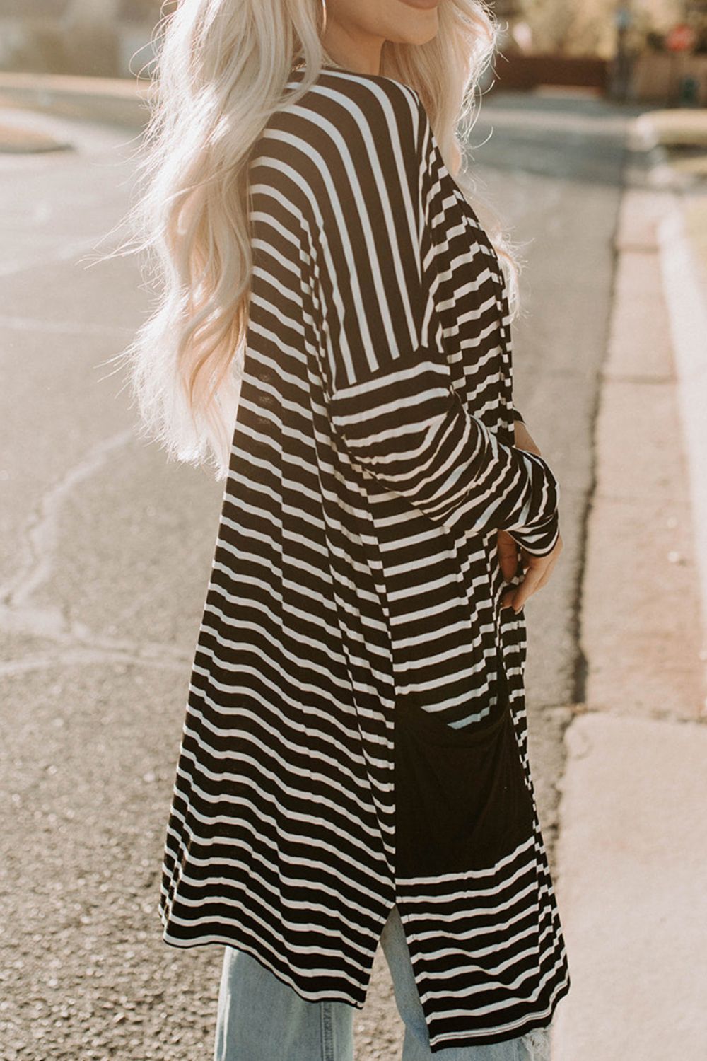 Striped Long Sleeve Cardigan with Pocket - Kawaii Stop - Kawaii Shop