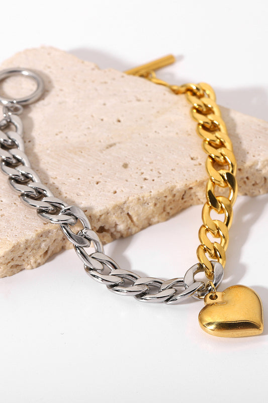 Chain Heart Charm Bracelet - Kawaii Stop - Bracelet, Bracelets, Elegant Jewelry, Fashion Jewelry., Half-Gold, Half-Steel, Heart Charm Bracelet, Jack&Din, Ship From Overseas, Stainless Steel, Toggle Clasp, Women's Accessories