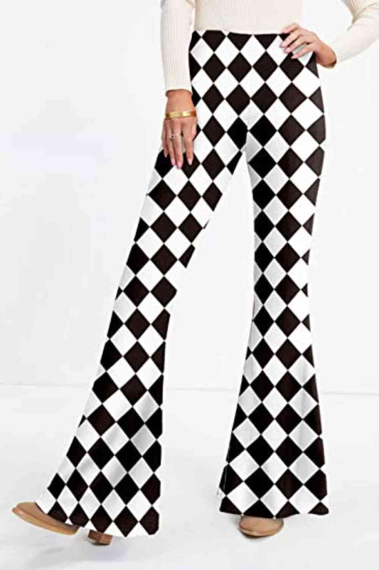Checkered Flare Leg Pants - Kawaii Stop - Checkered Pattern, Classic Style, Comfortable Fit, Everyday Elegance, Flare Leg Pants, High-Quality Material, Opaque Fabric, Pants, Ship From Overseas, Sophisticated Look, Timeless Fashion, Versatile Wear, Vintage Flair, W.Z@ZS, Wardrobe Essential