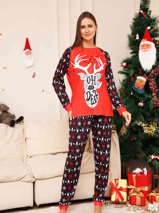 Full Size Reindeer Graphic Top and Pants Set - Kawaii Stop - Celebrate, Christmas, Christmas Spirit, Comfortable, Cozy, Easy Care, Festive Attire, Festive Fun, Festive Outfit, Festive Wear, Holiday Fashion, Premium Material, Reindeer Graphic, Ship From Overseas, Stylish, Two-Piece Set, Women's Clothing, Z.Y@