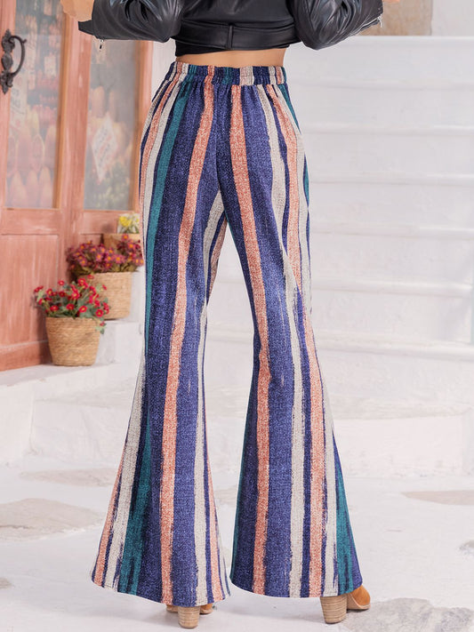 Striped Flare Leg Pants - Kawaii Stop - Bottoms, Capris, Casual, Classic, Comfortable, Effortless Elegance, Everyday Fashion, Fashion, Flare Leg Pants, H.R.Z, Imported, Long Length, Machine Washable, Pants, Ship From Overseas, Shipping Delay 09/29/2023 - 10/04/2023, Striped Pattern, Timeless Style, Trendy Look, Versatile, Women's Clothing