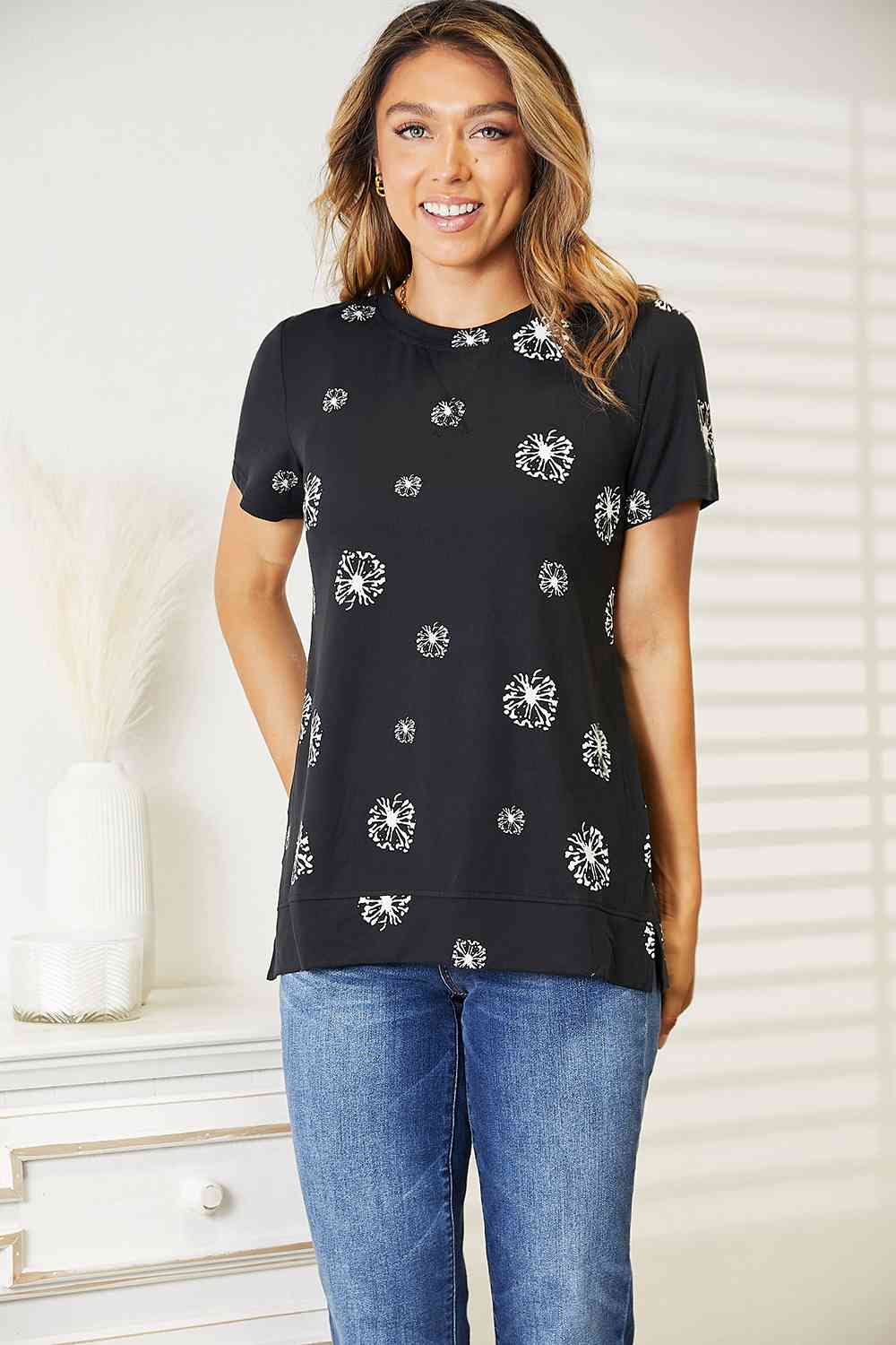 Dandelion Print Round Neck T-Shirt