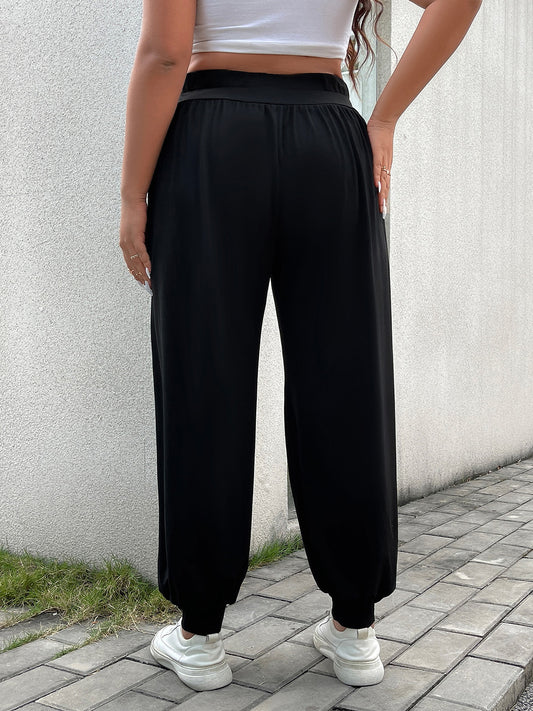 Plus Size Wide Waistband Joggers - Kawaii Stop - Athleisure, Bottoms, Capris, Comfortable, Confidence, Easy Care, Everyday Comfort, Joggers, Lounge, Loungewear, Opaque, Pants, Plus Size, Polyester, Ship From Overseas, Shipping Delay 09/29/2023 - 10/03/2023, Spandex, Stylish, Versatile, Wide Waistband, Women's Clothing, Women's Fashion, Z@Q