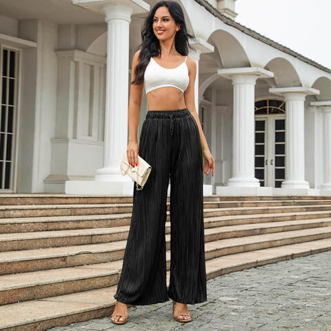 Drawstring Wide Leg Pants - Kawaii Stop - Chic and Relaxed, Comfortable Fashion, Customized Fit, Drawstring Waist, Everyday Comfort, Fashionable Look, High-Quality Material, L$O, Opaque Fabric, Pants, Ship From Overseas, Versatile Wear, Wardrobe Essential, Wide Leg Pants
