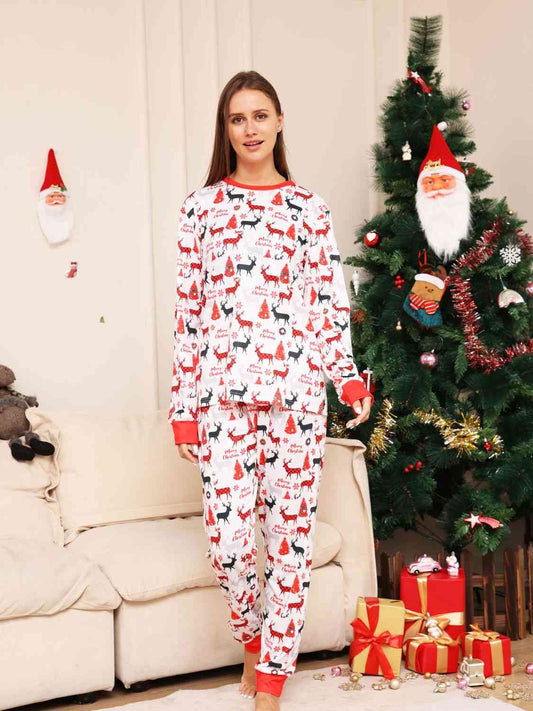 Full Size Reindeer Print Top and Pants Set - Kawaii Stop - Christmas, Christmas Top, Complete Ensemble, Cozy Comfort, Easy Care, Festive Attire, Festive Gathering, Holiday Fashion, Holiday Spirit, Pants Set, Reindeer Set, Seasonal Style, Ship From Overseas, Winter Wardrobe Essential, Women's Outfit, Z.Y@