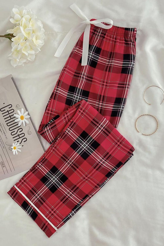 Plaid Tied Loungewear Pants - Kawaii Stop - 100% Viscose, Capris, Classic, Comfortable Fit, Easy Care, Fashionable, H2J, Loungewear Pants, Minimalist Style, Pants, Plaid Pattern, Relaxation, Ship From Overseas, Tied Detail, Women's Clothing