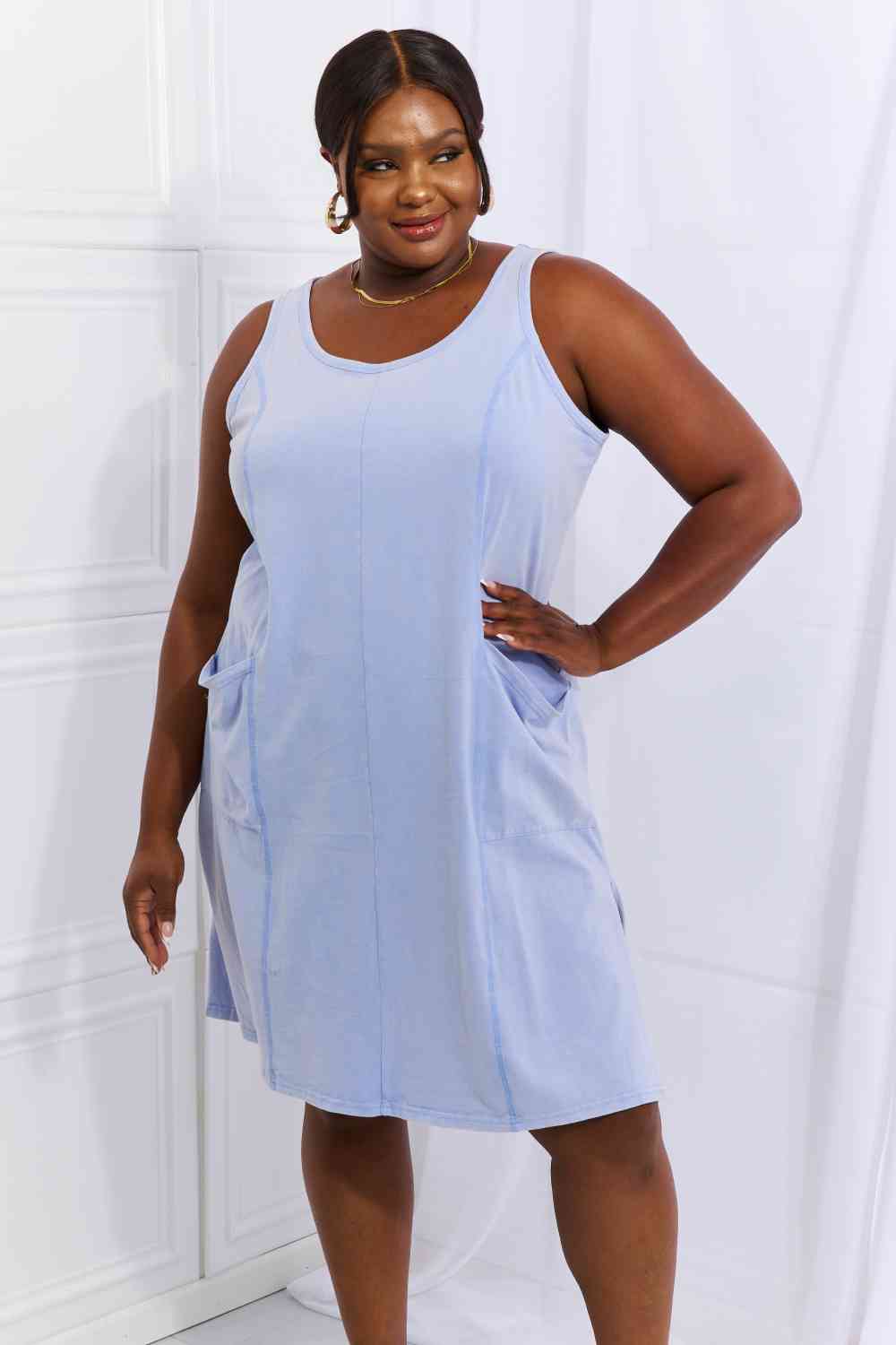 Look Good, Feel Good Full Size Washed Sleeveless Casual Dress in Periwinkle