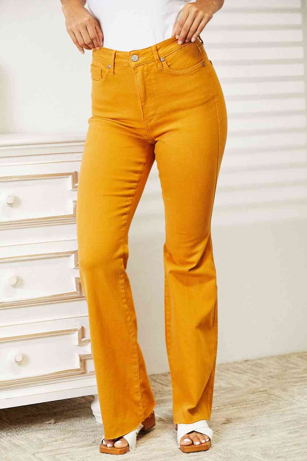 Full Size High Waist Tummy Control Garment Dyed Flare Jeans