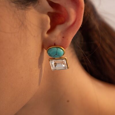 Geometric Stainless Steel Earrings - Kawaii Stop - Artificial Turquoise, Care Instructions, Contemporary Elegance, Early Spring Collection, Fashion Statement, Geometric Design, Jack&Din, Modern Accessories, Ship From Overseas, Shipping delay February 3 - February 16, Stainless Steel Earrings, Styling Tips, Unique Style, Zircon Accents