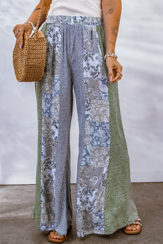Mixed Print Pull-On Wide Leg Pants - Kawaii Stop - Capris, Casual, Comfortable, Everyday Fashion, Fashion, Imported, Long Length, Mixed Print, Pants, Polyester, Ship From Overseas, Statement Piece, Style, SYNZ, Versatile, Waistband, Wardrobe Essential, Wide Leg Pants, Women's Clothing