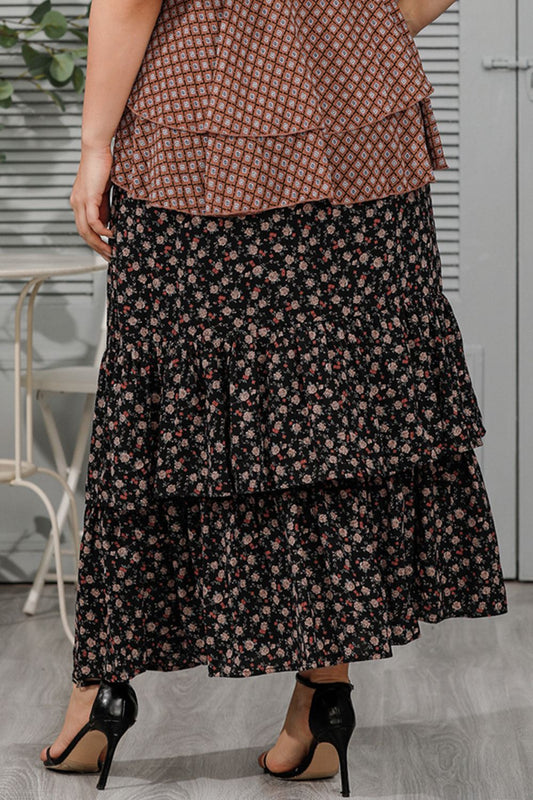 Plus Size Ditsy Floral Layered Maxi Skirt - Kawaii Stop - Casual and Charming, Casual Style, Comfortable Fit, Ditsy Floral Pattern, Effortless Elegance, Everyday Chic, Feminine Fashion, JR, Layered Design, Maxi Skirt, Plus Size Fit, Romantic Vibes, Ship From Overseas, Shipping Delay 09/29/2023 - 10/01/2023, Skirt, Skirts