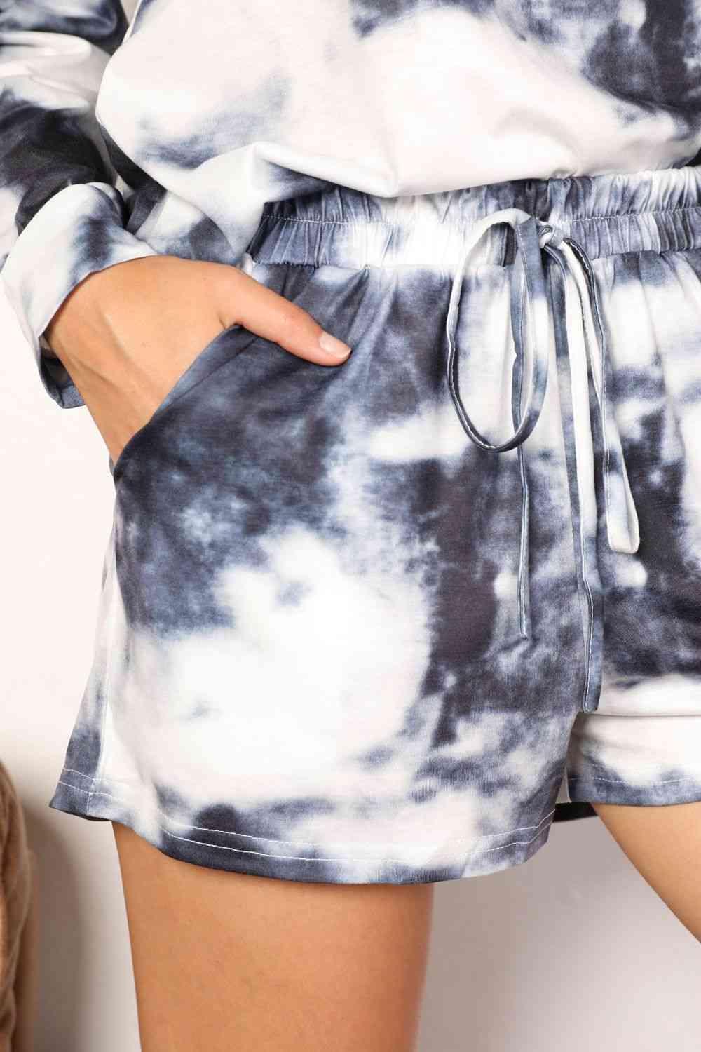 Tie-Dye Round Neck Top and Shorts Lounge Set - Kawaii Stop - Black Friday, Casual Chic, Double Take, Dropped Shoulders, Hand Washable, Mix and Match, Playful Patterns, Round Neck Top, Ship from USA, Stylish Relaxation, Tie-Dye Lounge Set, Trendy Loungewear, Versatile Wardrobe Addition, Vibrant Comfort