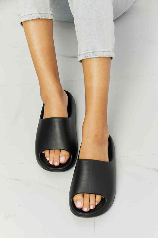 In My Comfort Zone Slides in Black - Kawaii Stop - Black Slides, Casual Chic, Chic Slides, Classic Black, Comfortable Slides, Durable Sole, EVA Material Slippers, Everyday Comfort, Fashionable Sandals, Flats, Grip and Traction Slides, Imported Quality, NOOK JOI, Open Toe Sandals, Ship from USA, Slippers, Stylish Slippers, Women's Shoes
