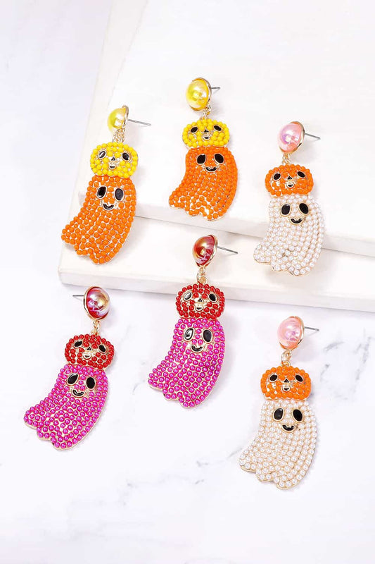 Halloween Ghost Shape Dangle Earrings - Kawaii Stop - Fashionable, Festive Look, Fun, Ghost Shape, Halloween Earrings, Halloween Spirit, J.J.S.P, Modern Style, Must-Have, Playful, Ship From Overseas, Shipping Delay 09/29/2023 - 10/04/2023, Spooky, Statement Earrings, Synthetic Pearl, Trendy Accessories, Unique Design, Zinc Alloy