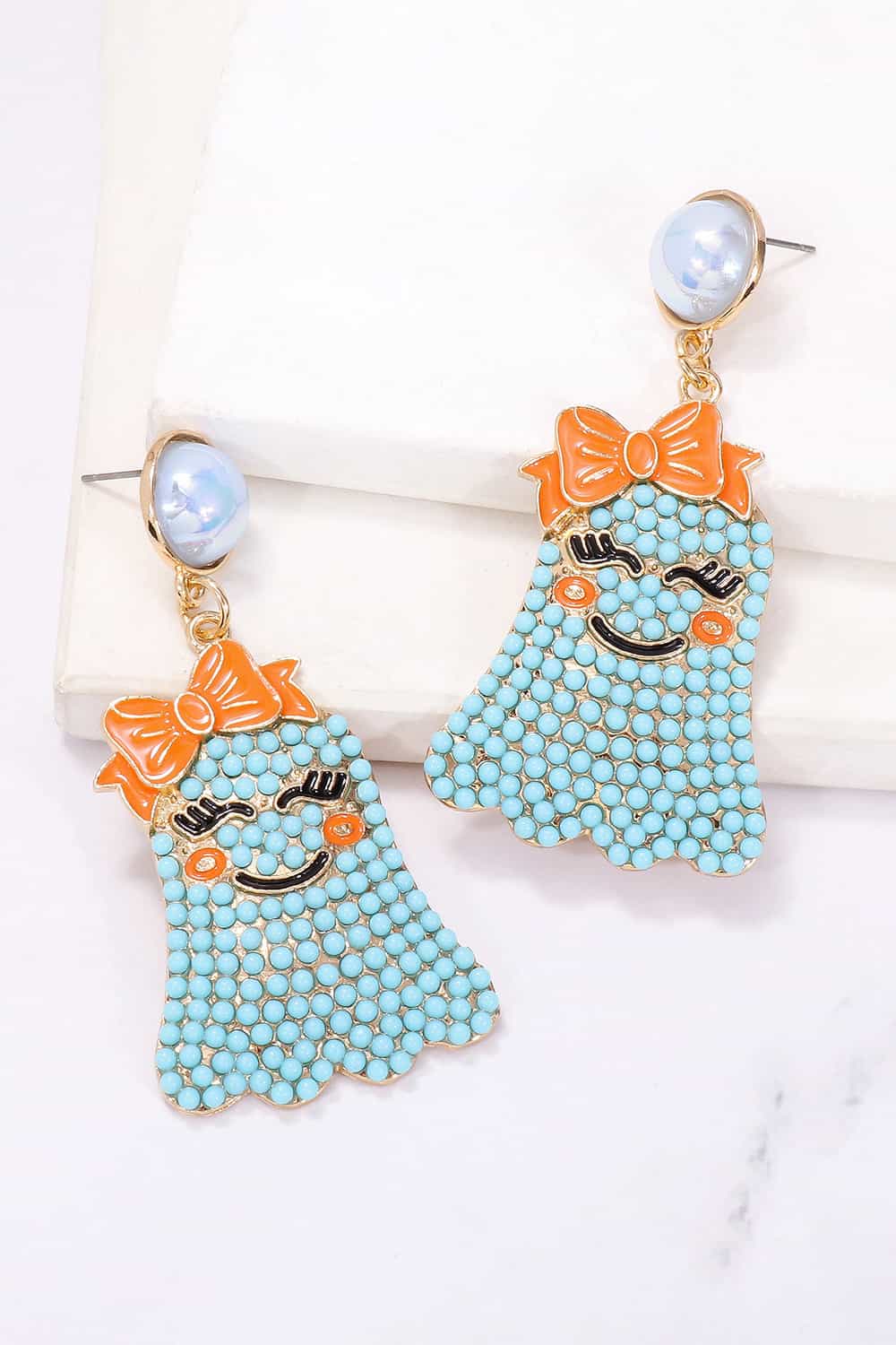 Smiling Ghost Shape Synthetic Pearl Earrings - Women’s Jewelry - Earrings - 4 - 2024