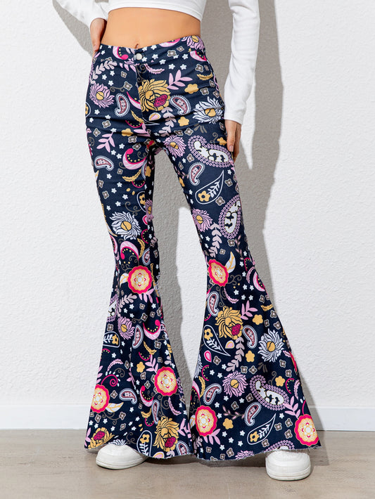 Floral High Waist Flare Leg Pants - Kawaii Stop - All-Season Wear, Bottoms, Capris, Chic and Casual, Comfortable Fit, Confidence in Style, Cotton Blend, Easy Care, Elegant Look, Flare Leg, Floral Pants, High Waist Style, Highly Stretchy, Imported Quality, Long Pants, Pants, Putica, Regular Sizing, Ship From Overseas, Shipping Delay 09/29/2023 - 10/04/2023, Stylish Attire, Versatile Fashion, Wardrobe Essential, Women's Clothing, Women's Fashion