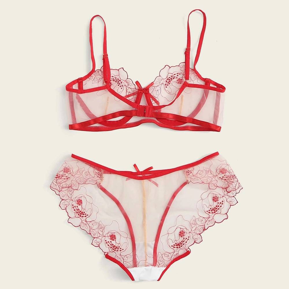 Sexy Transparent Lingerie Set - Kawaii Stop - Black, Bra, Cute, Fashion, Harajuku, Intimates, Japanese, Kawaii, Korean, Lingerie, Panty, Polyester, Red, Set, Sets, Sexy, Sexy Lingerie, Sexy Products, Spandex, Streetwear, Transparent, Women's, Women's Clothing &amp; Accessories