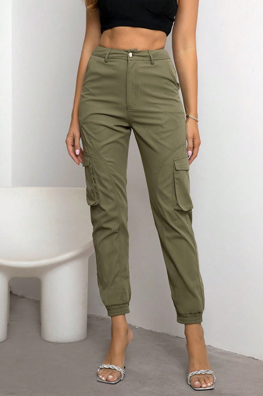 High Waist Cargo Pants - Kawaii Stop - Capris, Casual Fashion, Fashion Forward, Fashionable Utility, Functional Pockets, High Waist Cargo Pants, Opaque Material, Pants, Pocketed Design, Polyester Fabric, Ringing-N, Ship From Overseas, Stylish Streetwear, Women's Clothing