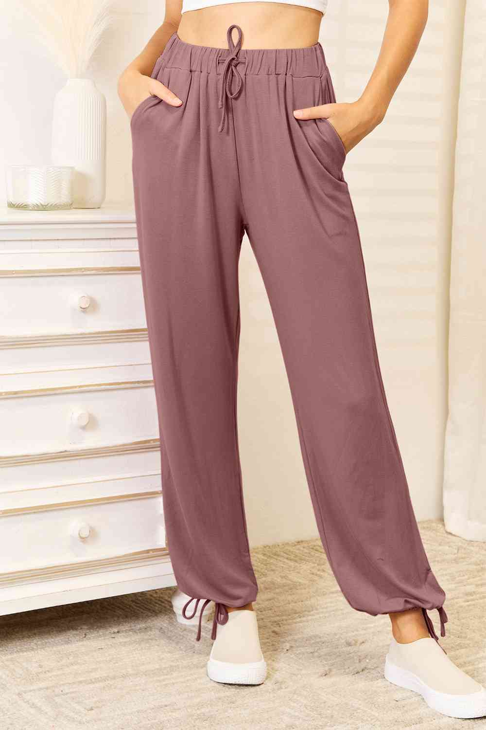 Soft Rayon Drawstring Waist Pants with Pockets - Kawaii Stop - Basic Bae, Casual Chic, Comfortable Style, Custom Fit, Drawstring Waist Pants, Everyday Wear, High-Quality Material, Lounge Pants, Must-Have Pants, Opaque Fabric, Practical Pockets, Ship from USA, Stylish Outfit, Wardrobe Essential