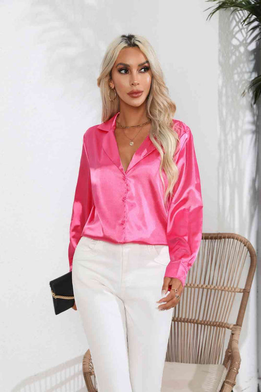 Lapel Collar Button Up Long Sleeve Shirt - Kawaii Stop - B&S, Button Up Shirt, Casual Elegance, Classic Fashion, Comfortable Wear, Effortless Chic, Lapel Collar, Opaque Fabric, Polished Fashion, Professional Look, Refined Design, Relaxed Fit, Ship From Overseas, Soft Material, Timeless Style, Versatile Shirt, Women's Fashion